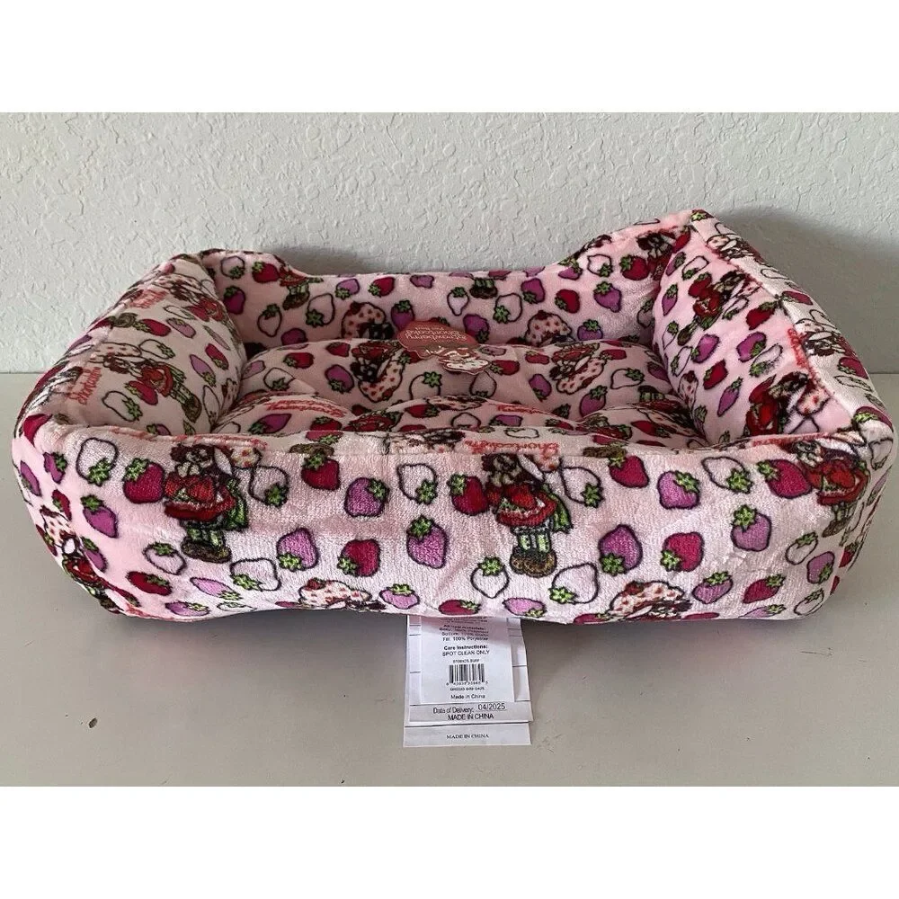 Strawberry Shortcake Dog Cat Pet Cuddler Bed 20 X 16 X 6”‎ Pink Soft Velvet NEW